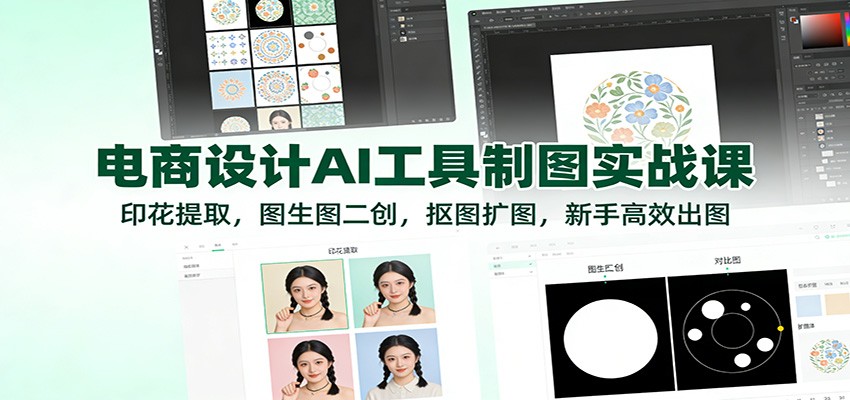 电商设计AI工具制图实战课:印花提取,图生图二创,抠图扩图,新手高效出图-紫橙资源网