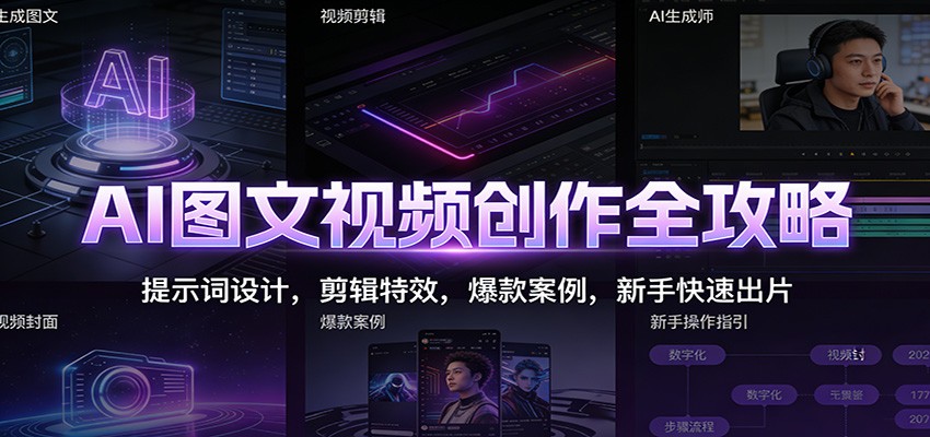 AI图文视频创作全攻略:提示词设计,剪辑特效,爆款案例,新手快速出片-紫橙资源网