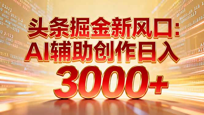 头条掘金新风口:AI辅助创作日入3000+,矩阵玩法当天启动隔天见效-紫橙资源网