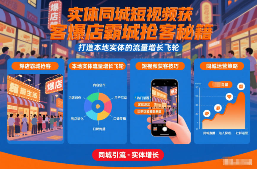 实体同城短视频获客爆店霸城抢客秘籍，打造本地实体的流量增长飞轮-紫橙资源网