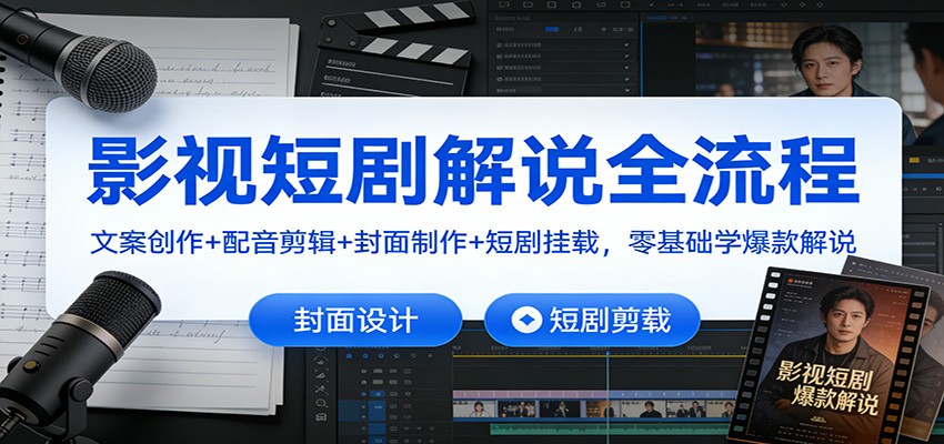 影视短剧解说全流程:文案创作+配音剪辑+封面制作+短剧挂载,零基础学爆款解说-紫橙资源网