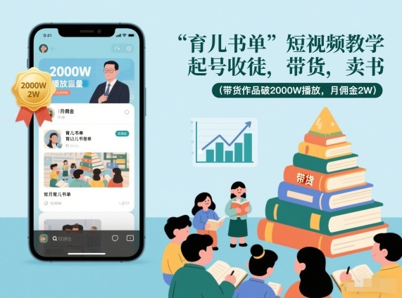 育儿书单短视频教学,起号收徒,带货,卖书(带货作品破2000W播放,月佣金2W)-紫橙资源网