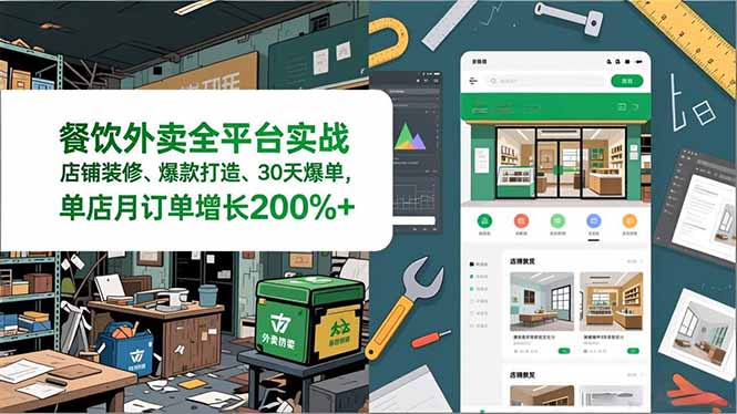 餐饮外卖全平台实战,店铺装修、爆款打造、30天爆单,手把手教学,单店月订单增长200%+-紫橙资源网