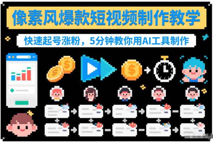 像素风爆款短视频制作教学,快速起号涨粉,5分钟教你用AI工具制作-紫橙资源网