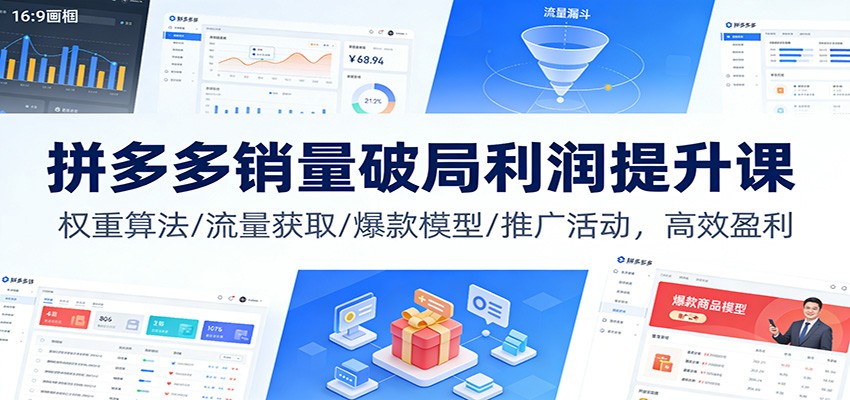 拼多多销量破局利润提升课:权重算法/流量获取/爆款模型/推广活动,高效盈利-紫橙资源网