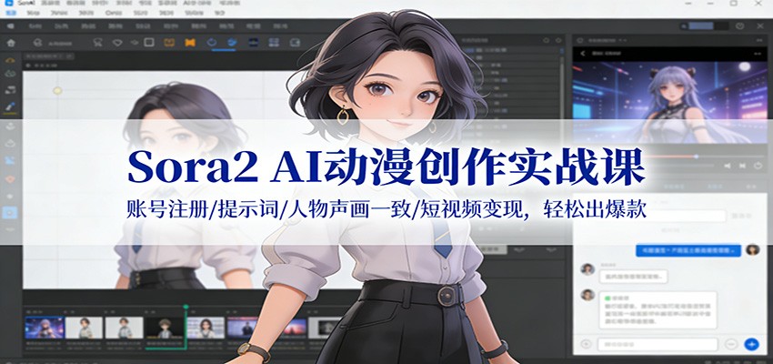 Sora2 AI动漫创作实战课:账号注册/提示词/人物声画一致/短视频变现,轻松出爆款-紫橙资源网