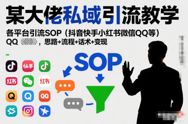 某大佬私域引流教学,各平台引流SOP(抖音快手小红书微信QQ等),思路+流程+话术+变现-紫橙资源网