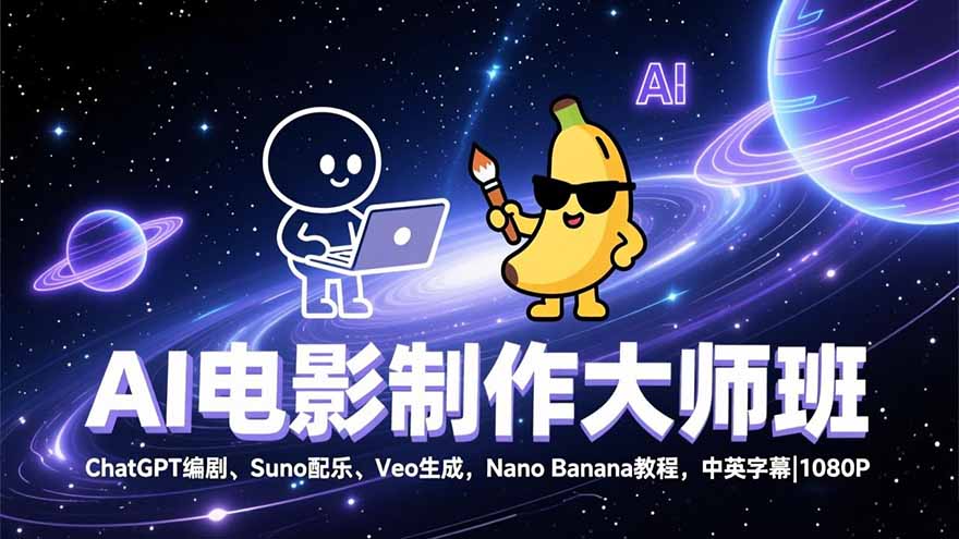 AI电影制作大师班：ChatGPT编剧、Suno配乐、Veo生成，Nano Banana教程，中英字幕|1080P-紫橙资源网