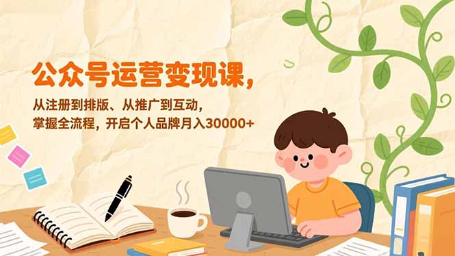 公众号运营变现课,从注册到排版、从推广到互动,掌握全流程,开启个人品牌月入30000+-紫橙资源网