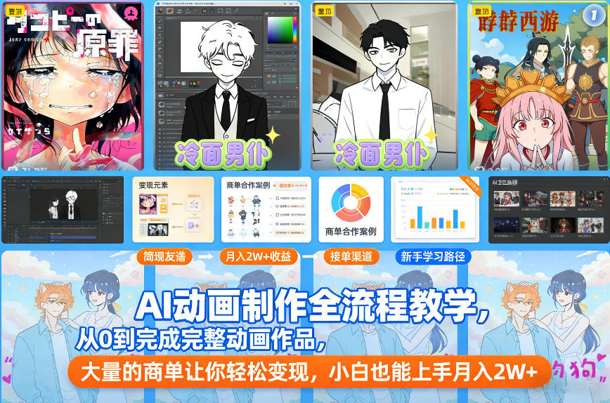 AI动画制作全流程教学,从0到完成完整动画作品,大量的商单让你轻松变现,小白也能上手月入2W+-紫橙资源网