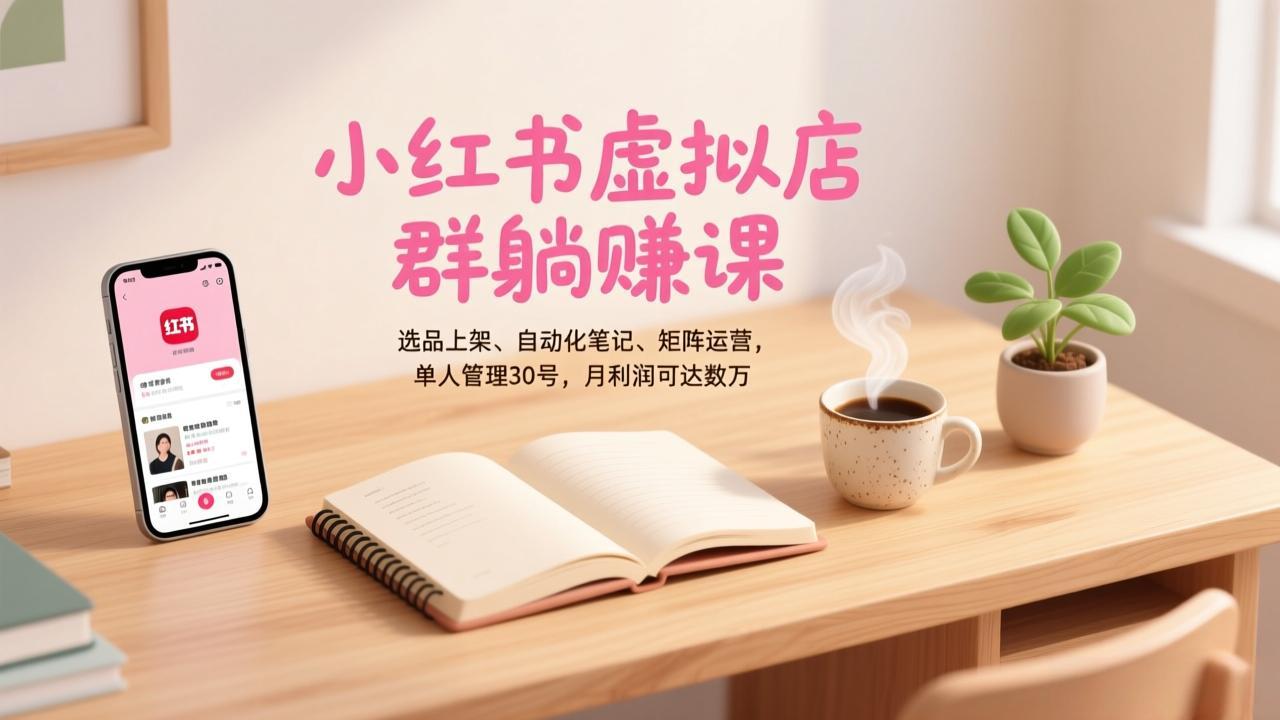 小红书虚拟店群躺赚课,选品上架、自动化笔记、矩阵运营,单人管理30号,月利润可达数万-紫橙资源网