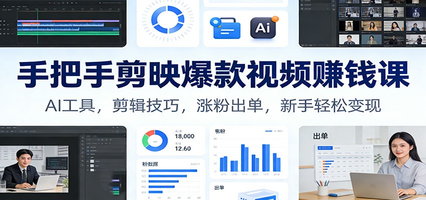 手把手剪映爆款视频赚钱课:AI工具,剪辑技巧,涨粉出单,新手轻松变现-紫橙资源网