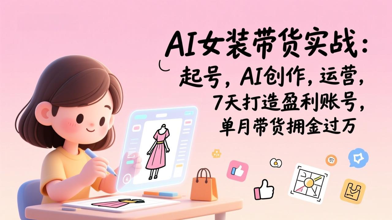 AI女装带货实战:起号,AI创作,运营,7天打造盈利账号,单月带货佣金过万-紫橙资源网