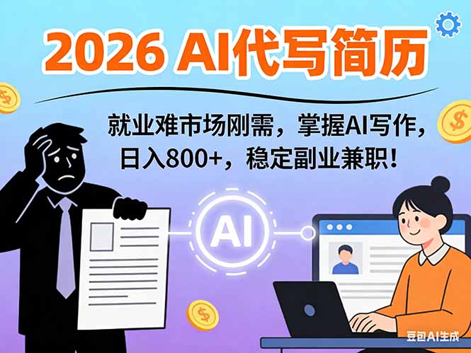 AI代写简历,超暴利,用万能模板月入1-3万实战教程,2026年市场刚需!-紫橙资源网