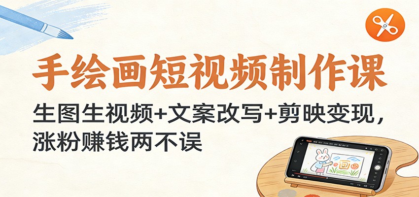 手绘画短视频制作课:生图生视频+文案改写+剪映变现,涨粉赚钱两不误-紫橙资源网