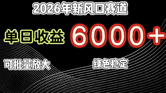 2026年新风口赛道，当日6000+以上，可批量放大，月收入20万+，长期绿色稳定的项目-紫橙资源网