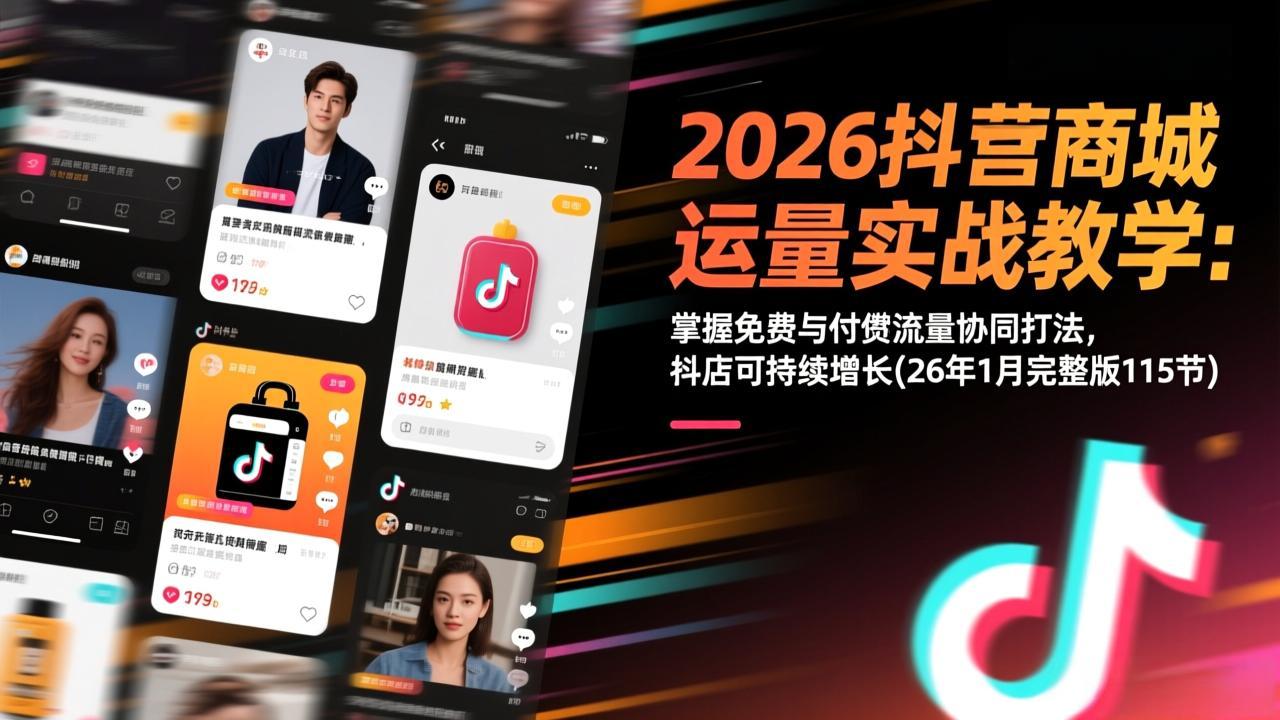 2026抖音商城运营实战教学:掌握免费与付费流量协同打法,抖店可持续增长(26年1月完整版115节)-紫橙资源网