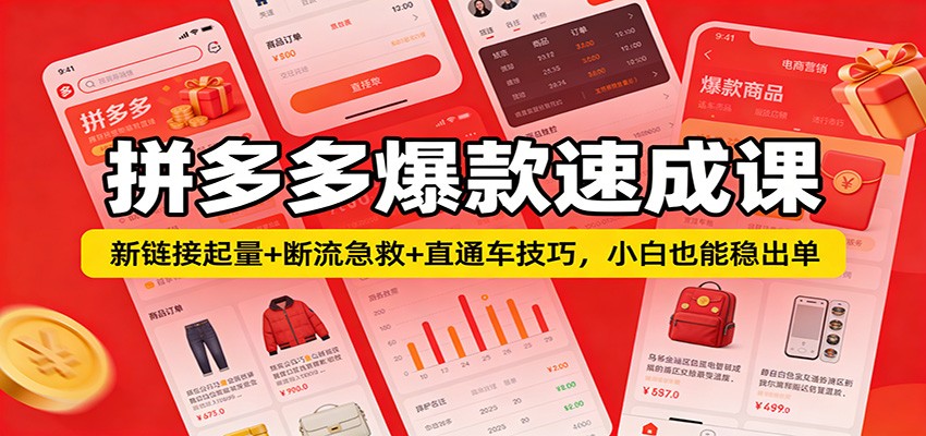 拼多多爆款速成课:新链接起量+断流急救+直通车技巧,小白也能稳出单-紫橙资源网