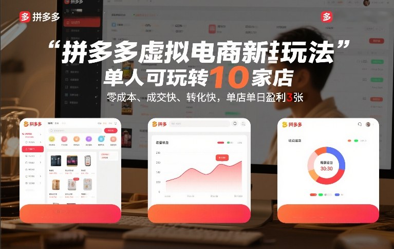 拼多多虚拟电商新玩法,单人可玩转10家店,零成本、成交快、转化快,单店单日盈利3张-紫橙资源网