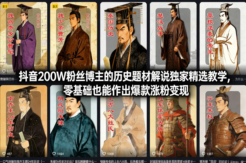 抖音200W粉丝博主的历史题材解说独家精选教学,零基础也能作出爆款涨粉变现-紫橙资源网