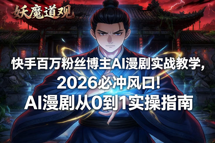 快手百万粉丝博主AI漫剧实战教学,2026必冲风口!AI漫剧从0到1实操指南-紫橙资源网