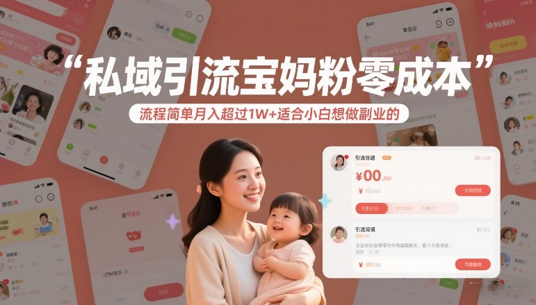 私域引流宝妈粉零成本流程简单月入超过1W+适合小白想做副业的-紫橙资源网