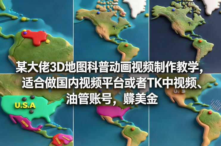 某大佬3D地图科普动画视频制作教学,适合做国内视频平台或者TK中视频、油管账号,賺美金-紫橙资源网