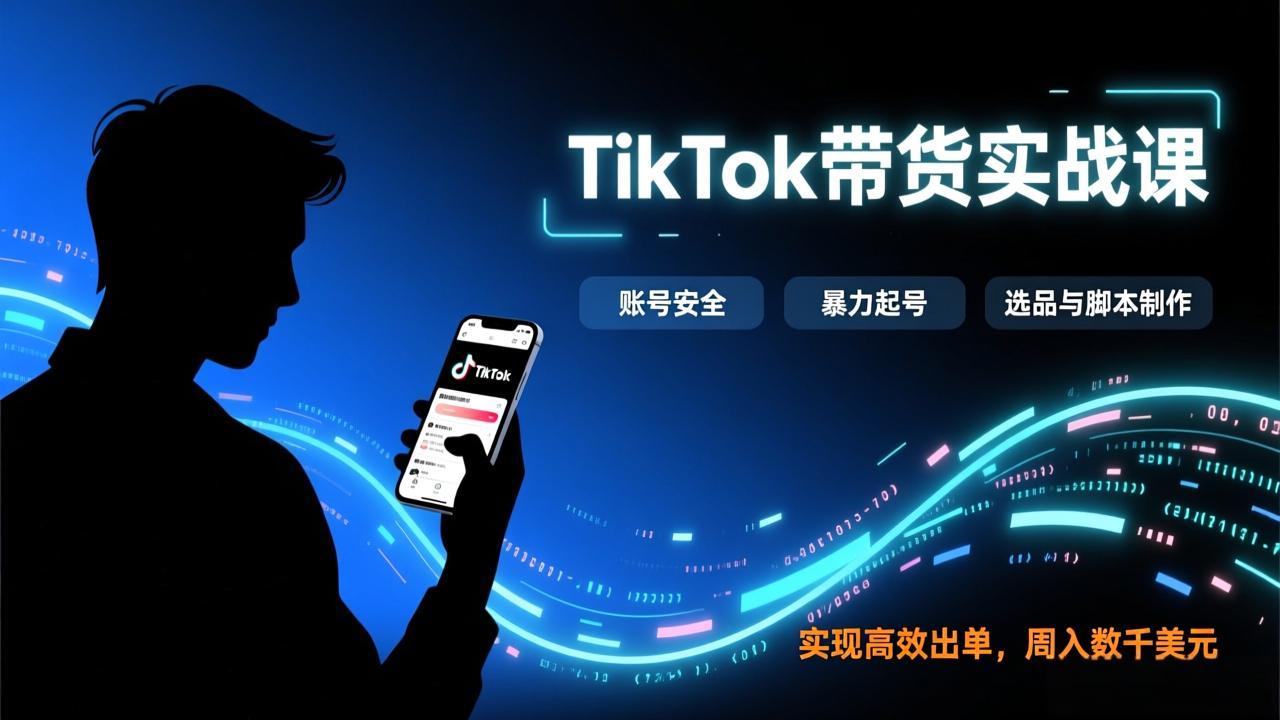 TikTok带货实战课,涵盖账号安全、暴力起号、选品与脚本制作,实现高效出单,周入数千美元-紫橙资源网