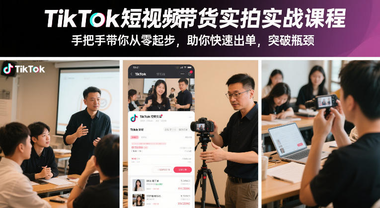 TikTok短视频带货实拍实战课程,手把手带你从零起步,助你快速出单,突破瓶颈-紫橙资源网