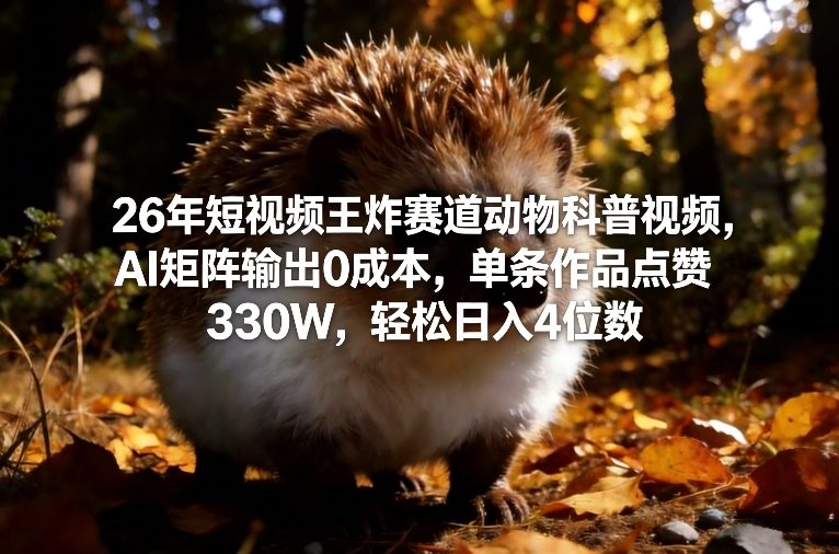 26年短视频王炸赛道动物科普视频,AI矩阵输出0成本,单条作品点赞330W,轻松日入4位数-紫橙资源网