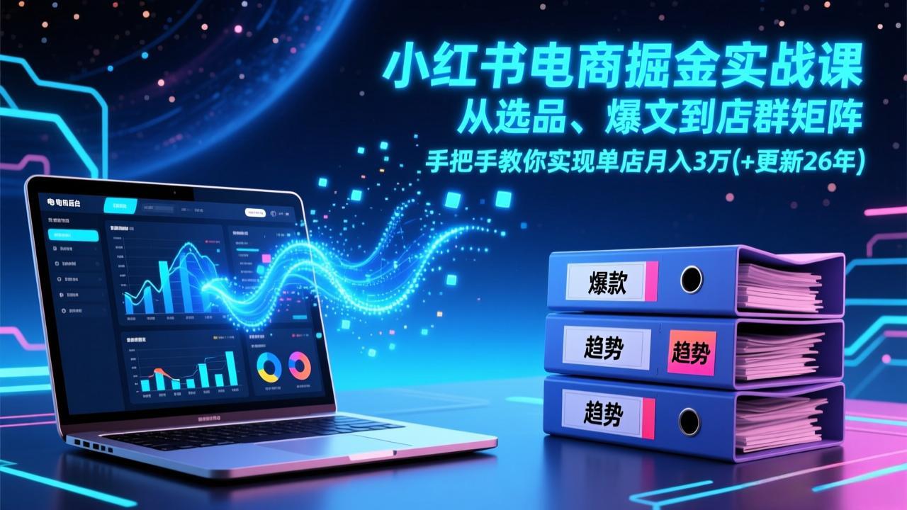 小红书电商掘金实战课,从选品、爆文到店群矩阵,手把手教你实现单店月入3万+(更新26年)-紫橙资源网
