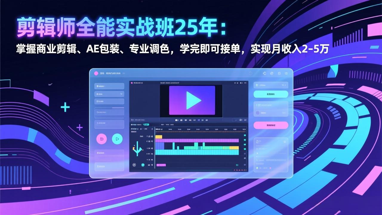 剪辑师全能实战班25年:掌握商业剪辑、AE包装、专业调色,学完即可接单,实现月收入2-5万-紫橙资源网