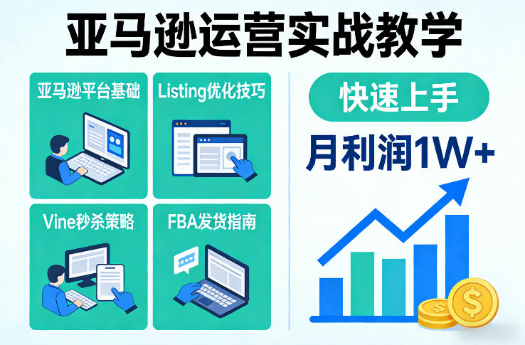 亚马逊运营实战教学,亚马逊平台+Listing优化+Vine秒杀+FBA发货等,快速上手,实现店铺月利润1W-紫橙资源网
