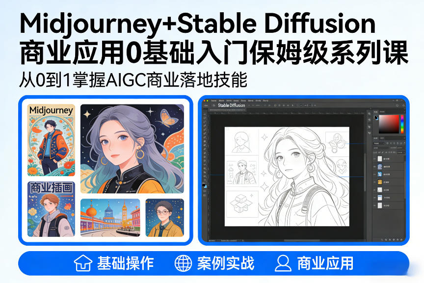 AIGC商业应用Midjourney+Stable Diffusion教程，0基础入门保姆级系列课-紫橙资源网
