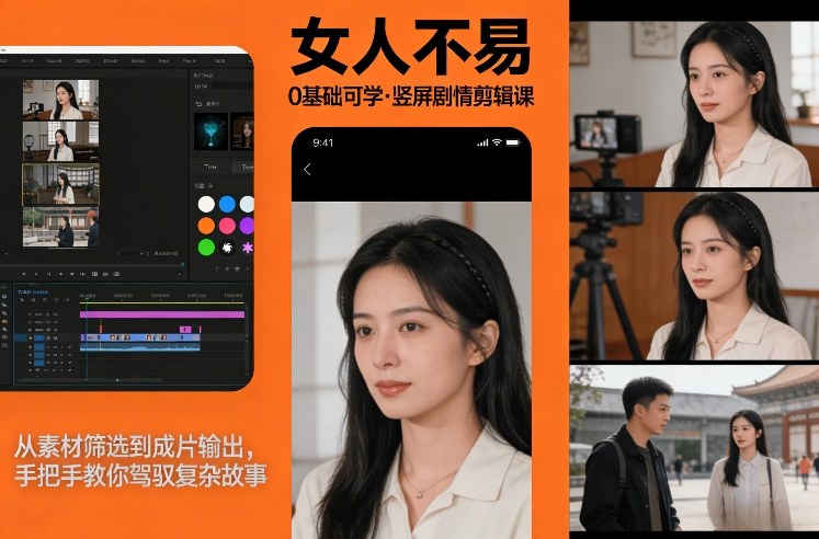 0基础可学！《女人不易》竖屏剧情剪辑课，从素材筛选到成片输出，手把手教你驾驭复杂故事-紫橙资源网