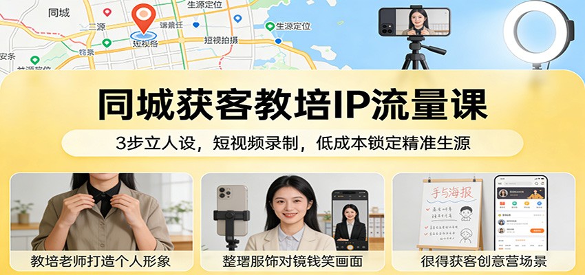 同城获客教培IP流量课：3步立人设，短视频录制，低成本锁定精准生源-紫橙资源网