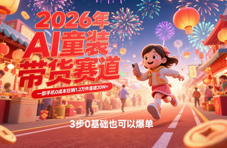 AI童装新春带货赛道，一部手机0成本狂销1.2万件喜提20W+，3步0基础也可以爆单-紫橙资源网