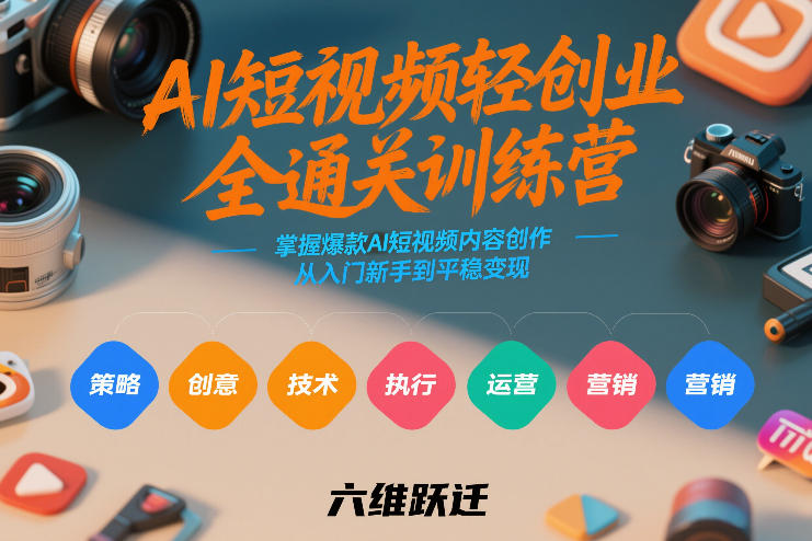 AI短视频轻创业全通关训练营，掌握爆款AI短视频内容创作，从入门新手到平稳变现的六维跃迁-紫橙资源网
