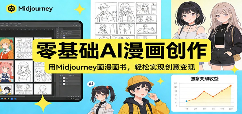 零基础AI漫画创作：用Midjourney画漫画书，轻松实现创意变现-紫橙资源网