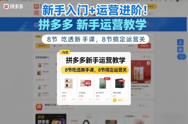 新手入门+运营进阶！拼多多新手运营教学，8节吃透新手课，8节搞定运营关-紫橙资源网