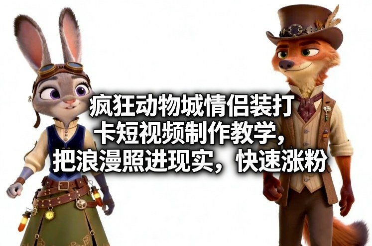 疯狂动物城情侣装打卡短视频制作教学，把浪漫照进现实，快速涨粉-紫橙资源网