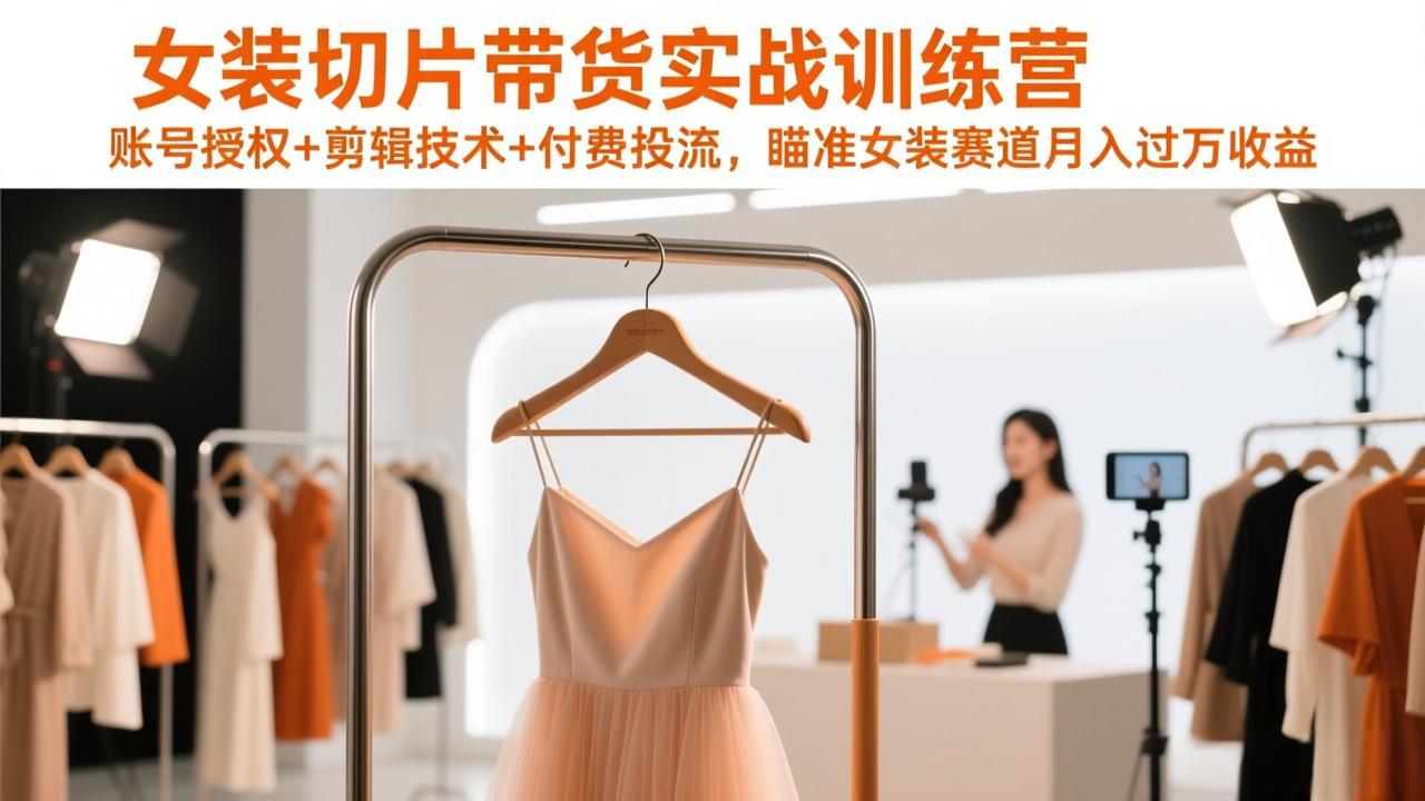 女装切片带货实战训练营，账号授权+剪辑技术+付费投流，瞄准女装赛道月入过万收益-紫橙资源网