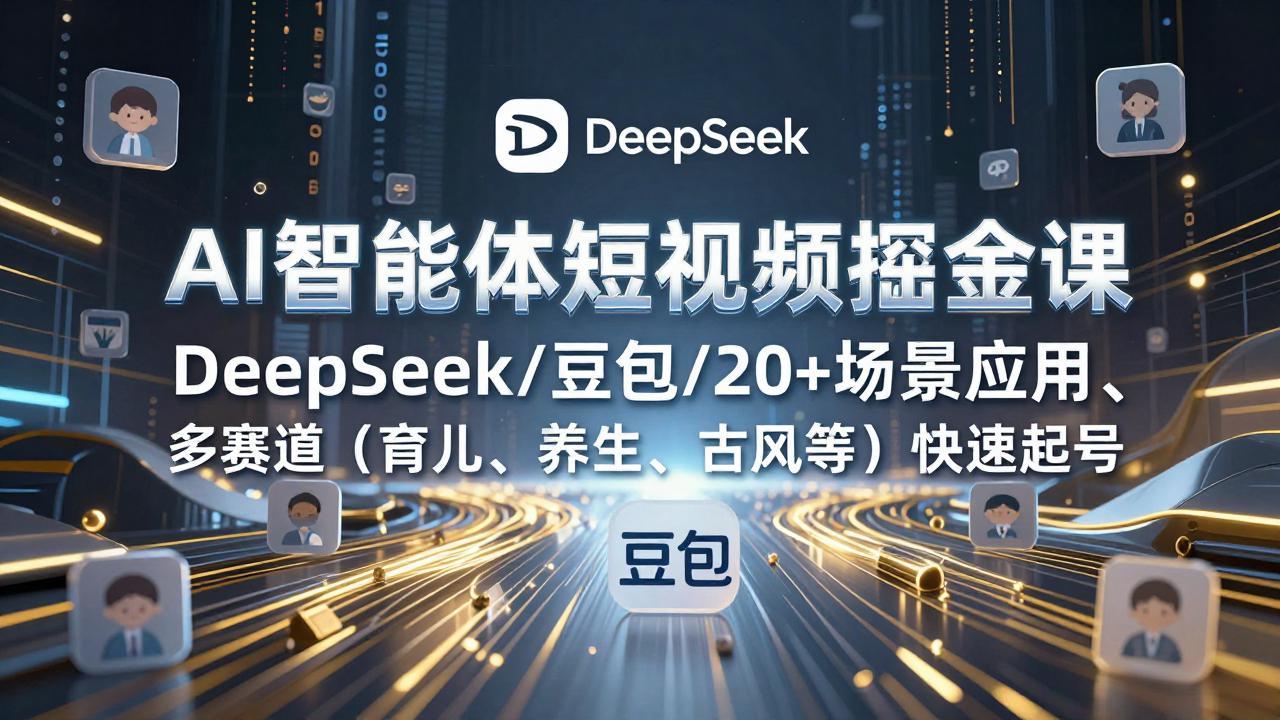 AI智能体短视频掘金课，DeepSeek/豆包/20+场景应用、多赛道（育儿、养生、古风等）快速起号-紫橙资源网