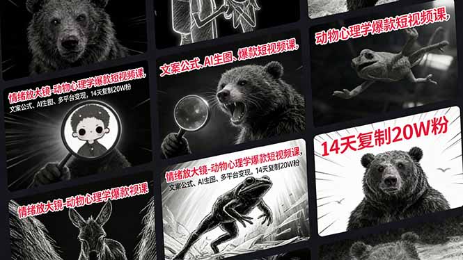 情绪放大镜-动物心理学爆款短视频课，文案公式、AI生图、多平台变现，14天复制20W粉-紫橙资源网