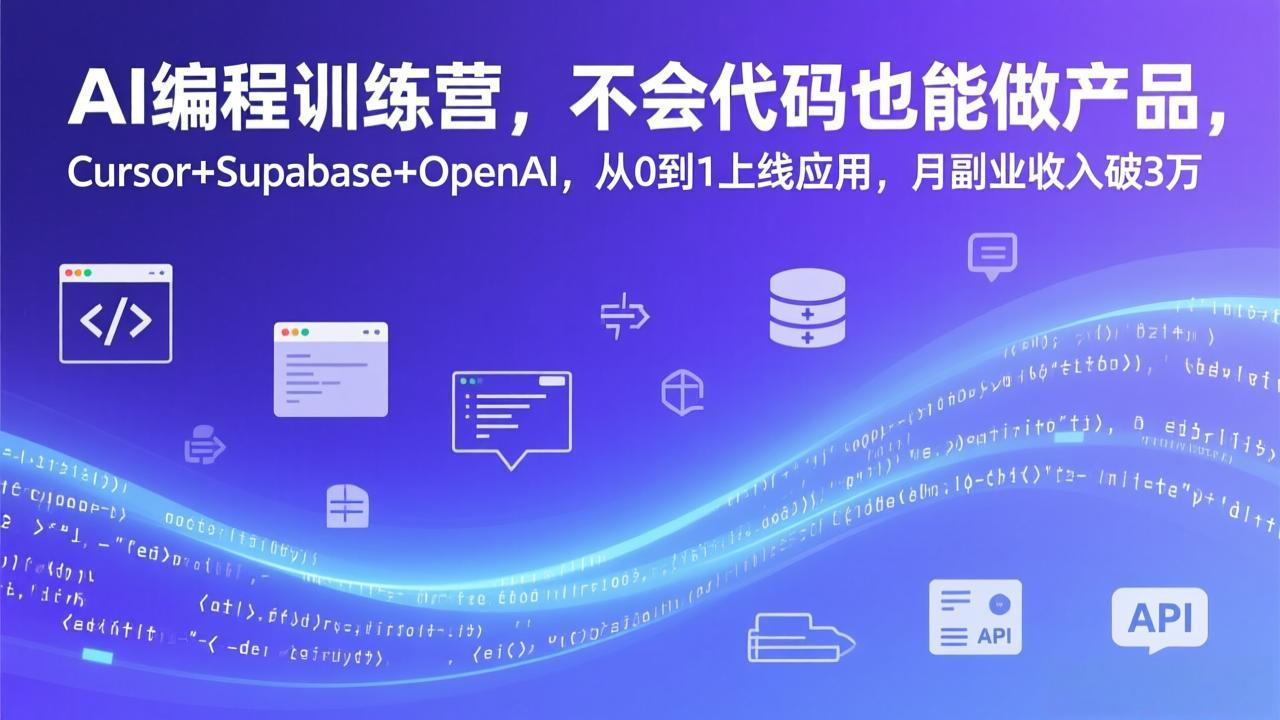 AI编程训练营,不会代码也能做产品,Cursor+Supabase+OpenAI,从0到1上线应用,月副业收入破3万-紫橙资源网
