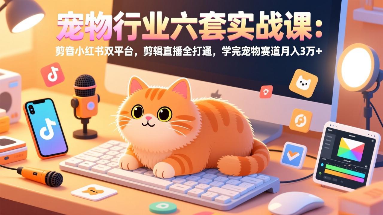 宠物行业六套实战课:抖音小红书双平台,剪辑直播全打通,学完宠物赛道月入3万+-紫橙资源网