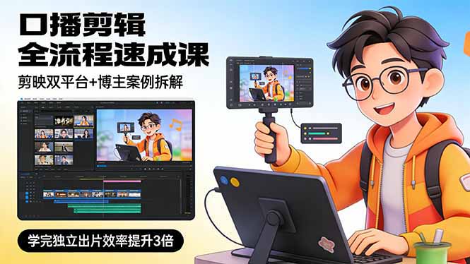 口播剪辑全流程速成课,剪映双平台+博主案例拆解,学完独立出片效率提升3倍-紫橙资源网