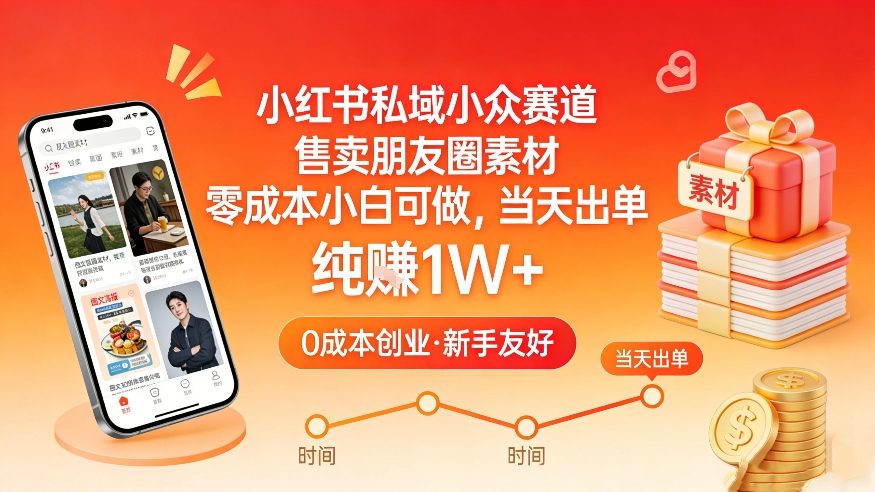 小红书私域小众赛道,售卖朋友圈素材,零成本小白可做,当天出单,月入1W+-紫橙资源网