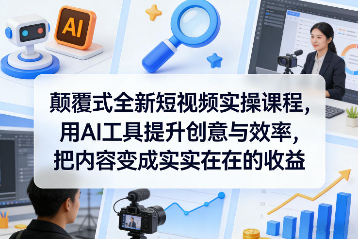 颠覆式全新短视频实操课程，用AI工具提升创意与效率，把内容变成实实在在的收益-紫橙资源网