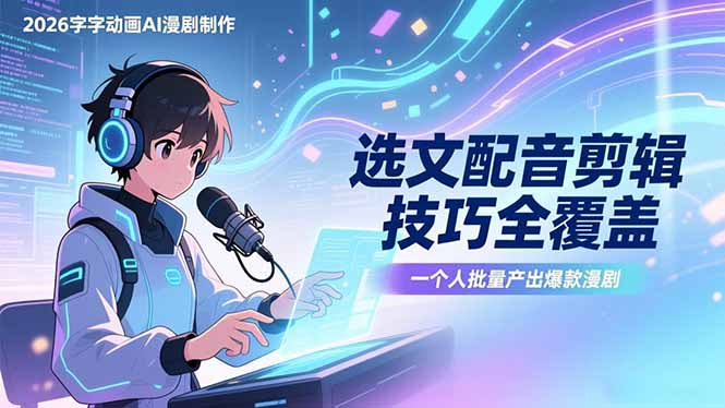 2026字字动画AI漫剧制作-1期,选文配音剪辑技巧全覆盖,一个人就能批量产出爆款漫剧-紫橙资源网